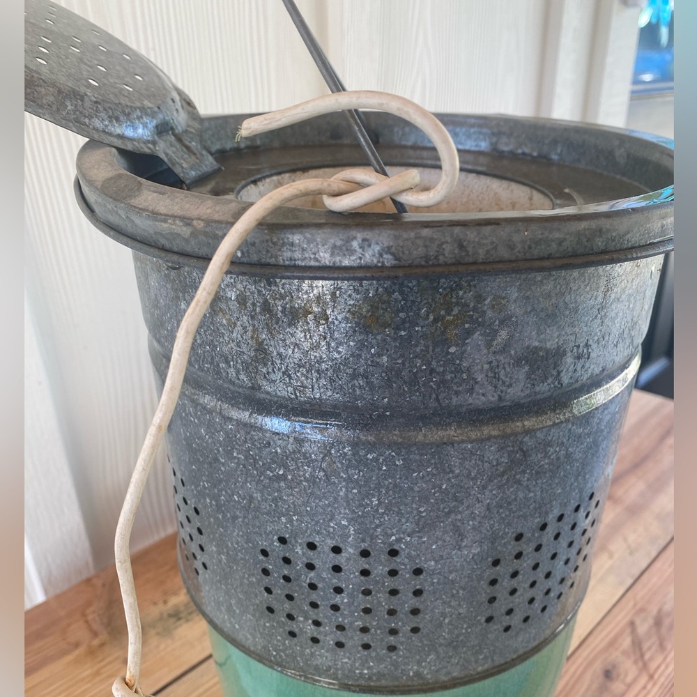 Lots of two! Vintage Galvanized Fishing Minnow Bait Bucket & Fish Basket